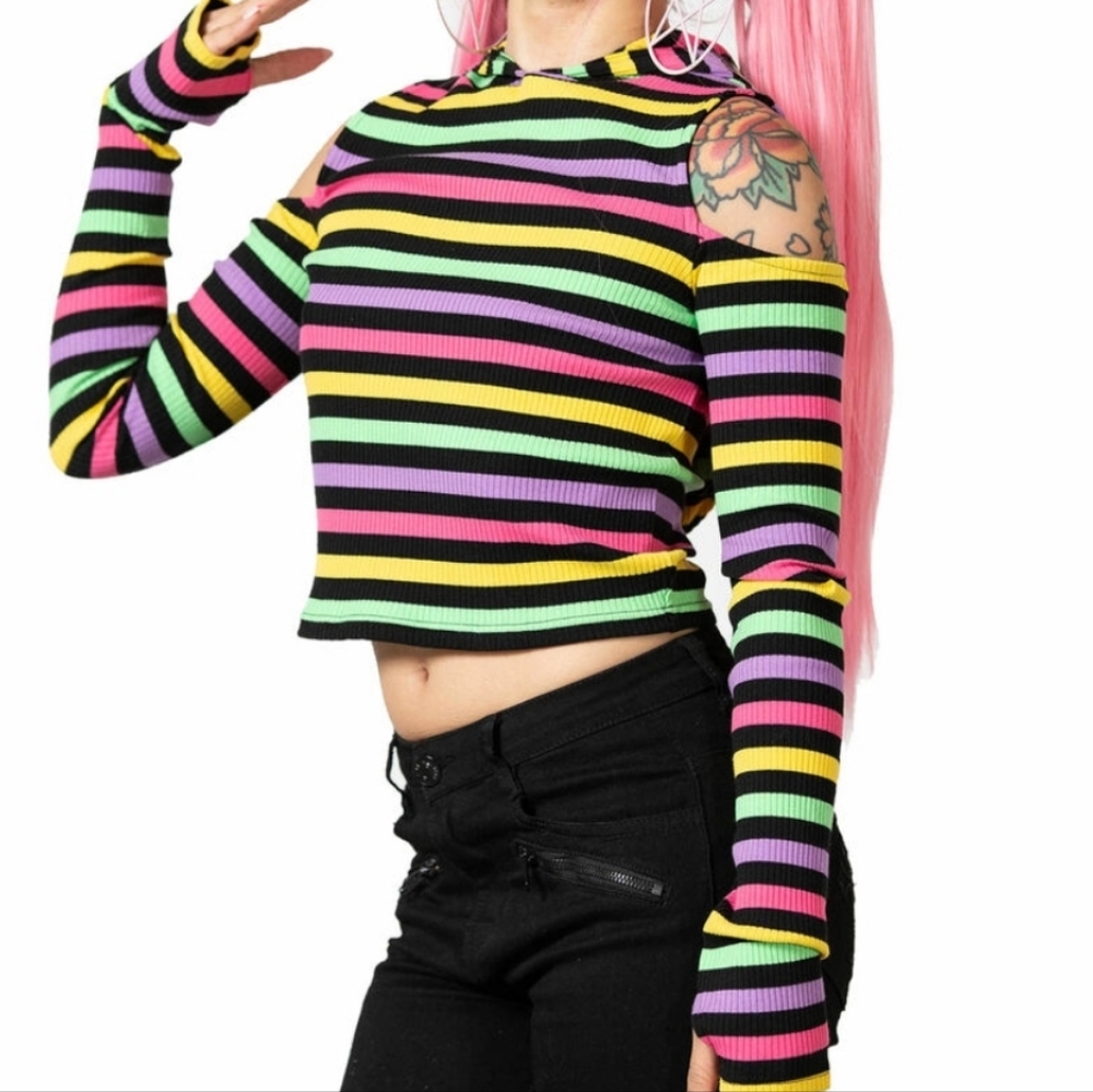 Killstar Dazzle Daze Hooded Crop Top In Rainbow